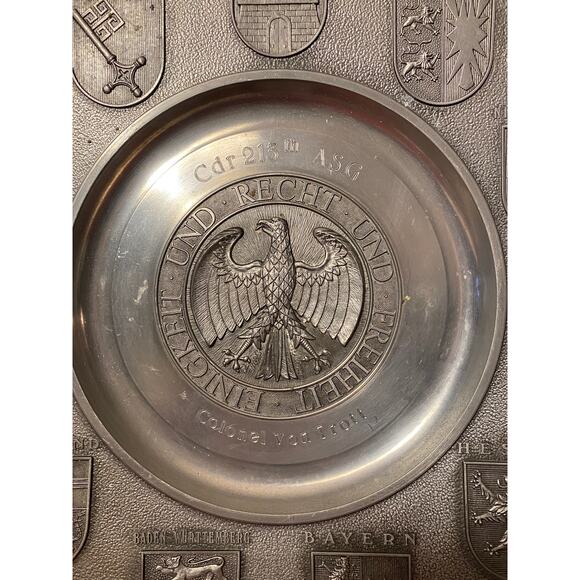 SKS Zinn 1986 Pewter German Commemorative Plate Coat of Arms West Germany EUC - Picture 3 of 16